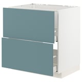 Turquoise METOD kitchen cabinet with white drawer fronts.