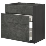 Dark grey modern kitchen cabinet with pull-out drawers, sleek design.
