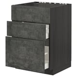 METOD kitchen unit, dark grey, three drawers, concrete effect, modern design.