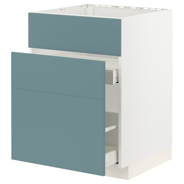Turquoise blue ikea METOD cabinet, modern design with smooth drawer.