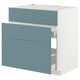 Turquoise METOD kitchen cabinet with smooth drawers.