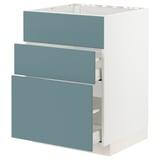 Turquoise METOD kitchen cabinet with 3 drawers, modern design.