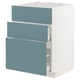Turquoise METOD kitchen cabinet with 3 drawers, modern design.