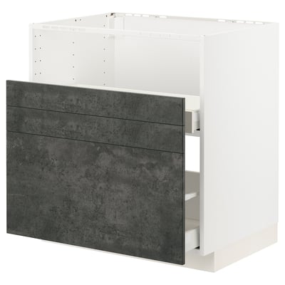 Ikea METOD kitchen cabinet with dark grey concrete effect front and smooth drawer.