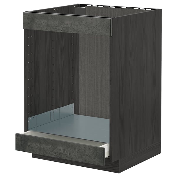 A dark grey METOD kitchen cabinet with a metal drawer. The cabinet a rectangular shape, sleek design, and modern finish.