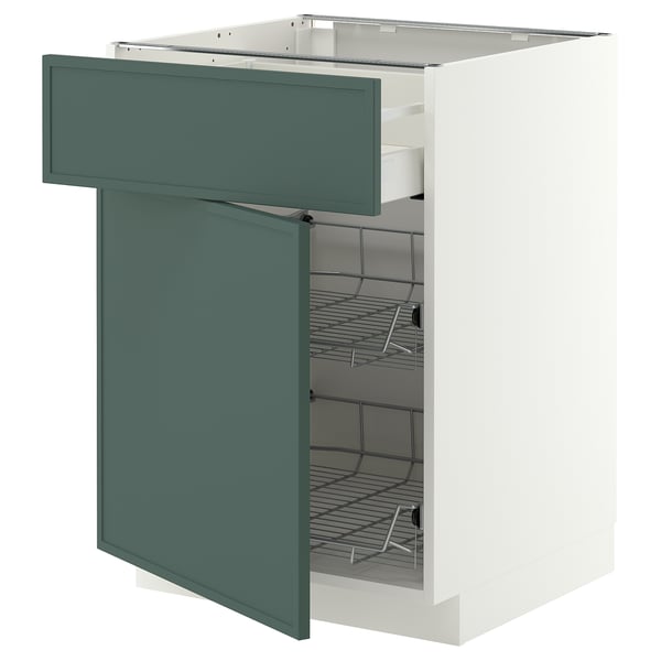 METOD / MAXIMERA Base cab w wire basket/drawer/door, white/Aspudden dark grey-green, 60x60 cm