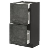 METOD kitchen cabinet in dark gray with concrete effect, wood grain texture, four drawers, sleek design.