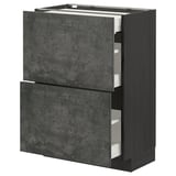 METOD kitchen unit in dark grey concrete with drawers, modern design.
