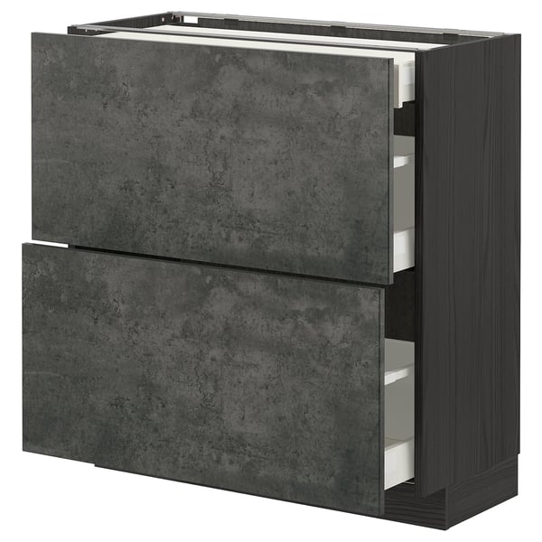 A dark grey METOD kitchen cabinet with two drawers and one shelf.