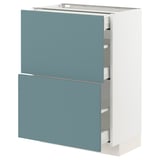 A white METOD kitchen cabinet with turquoise havstorp drawers, featuring a modern and sleek design.