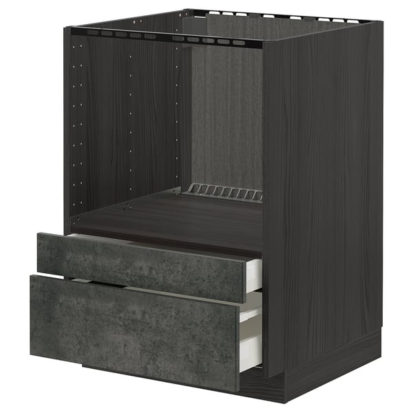 METOD / MAXIMERA Base cabinet f combi micro/drawers, black/Kalhyttan dark grey concrete effect, 60x60 cm