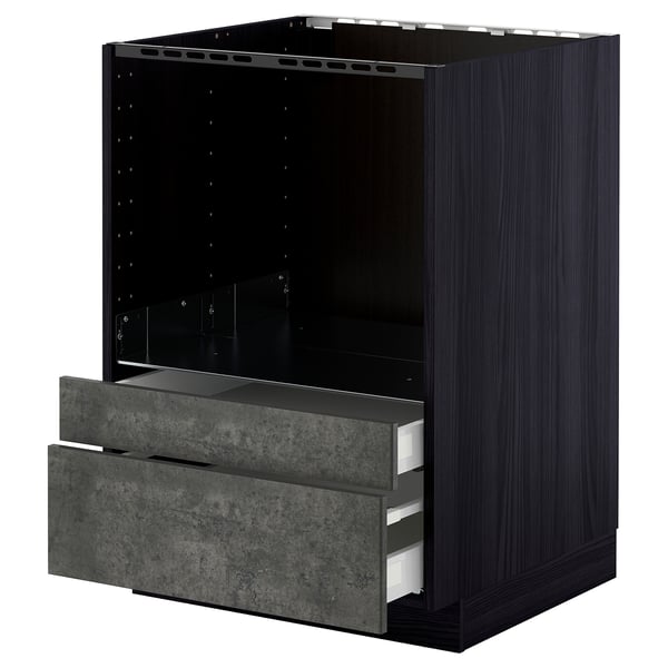 METOD kitchen unit: dark grey base cabinet with open top and two drawers. Self-closing drawers. Urban design with concrete effect.