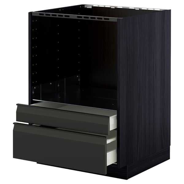 METOD black kitchen unit: 3 drawers, modern design, dark edges, white drawer interiors.
