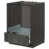 METOD kitchen unit in dark grey with concrete drawer, modern design.
