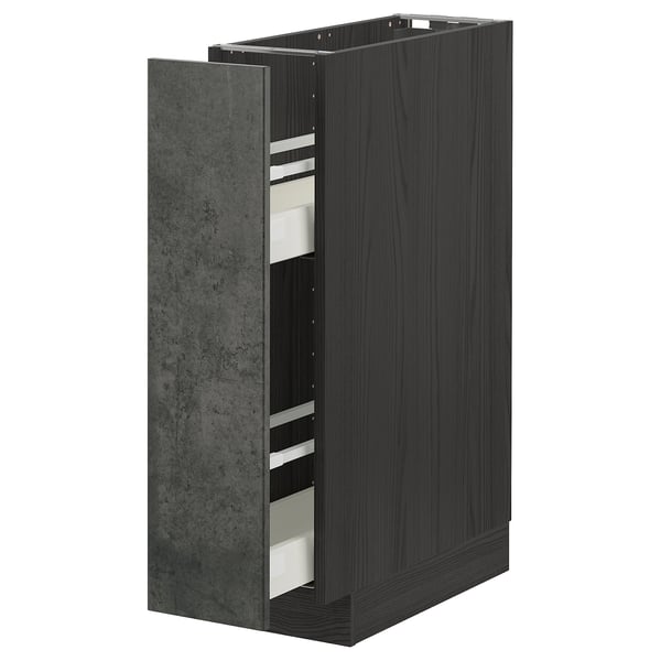 METOD cabinet: dark grey, wood texture, rectangular, with pull-out compartments for urban kitchen storage.