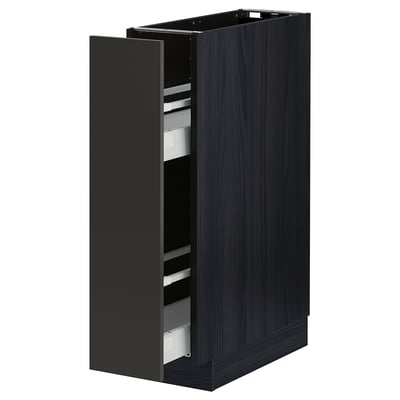 Black METOD kitchen cabinet with pull-out drawers, sleek modern design.