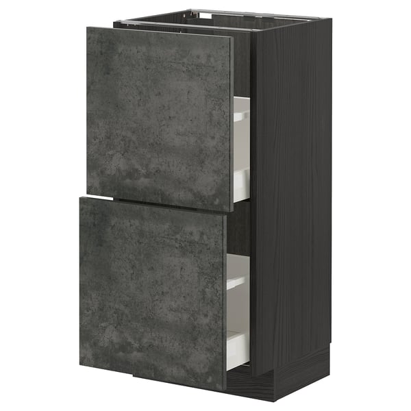 METOD dark grey kitchen cabinet with concrete effect and two drawers.