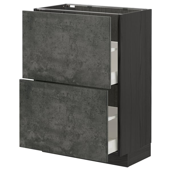 Dark grey kitchen unit with two drawers and cabinet by ikea.