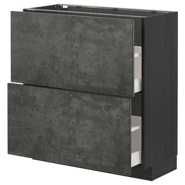 METOD dark grey kitchen unit, concrete effect, rectangular with two drawers, wood frame.