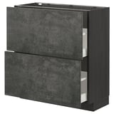 METOD dark grey kitchen unit, concrete effect, rectangular with two drawers, wood frame.