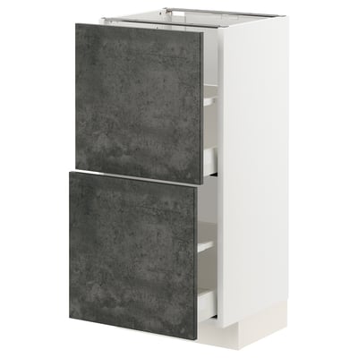 White and dark grey modern kitchen cabinet with two drawers and doors.