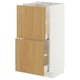 A white METOD cabinet with wooden drawers. It has two drawers and two doors, featuring a modern design.