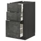 A dark gray METOD kitchen cabinet with three open drawers. The cabinet is made of particleboard and has a sleek, modern design.