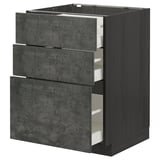 Dark grey concrete effect kitchen drawers with wooden frame.