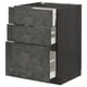 Dark grey concrete effect kitchen drawers with wooden frame.