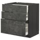 Modern grey concrete drawer unit, 3 drawers, smooth surfaces, dark wood frame.