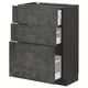 Dark grey METOD kitchen cabinet with three drawers, textured concrete effect, sturdy wood frame.