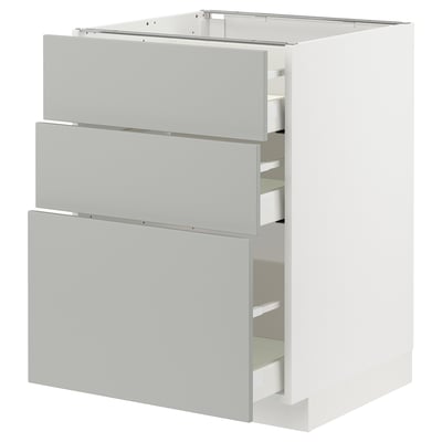 METOD kitchen cabinet, light grey, modern design with three drawers.