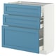 Blue METOD cabinet with three drawers, modern and sturdy.