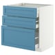 Blue 3-drawer METOD cabinet with white base, from IKEA.
