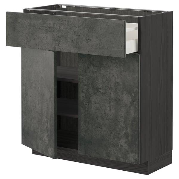 Modern kitchen cabinet with open drawer, METOD system, kalhyttan fronts
