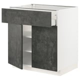 METOD kitchen unit: grey, modern, square drawer & doors, concrete effect, white base.