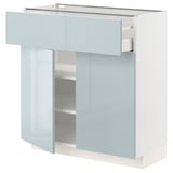 METOD kitchen cabinet: white-grey blue gloss, modern design, soft-close drawers.