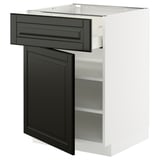 A white METOD kitchen cabinet with a black drawer and door.