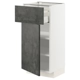 METOD kitchen cabinet - white with dark grey concrete effect door, drawers, shelves.
