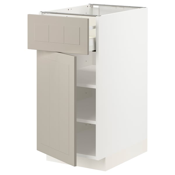 METOD kitchen unit in beige with drawer and shelves, modern design.