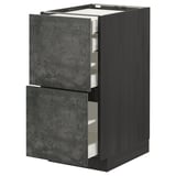 METOD kitchen unit: dark gray concrete drawers, wood frame. Three open drawers. Modern design.