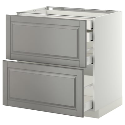 A grey METOD kitchen cabinet with multiple drawers, providing ample storage space.