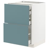 A METOD kitchen cabinet with turquoise havstorp fronts, featuring smooth, modern design with drawers in a white frame.