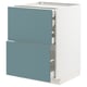 A METOD kitchen cabinet with turquoise havstorp fronts, featuring smooth, modern design with drawers in a white frame.
