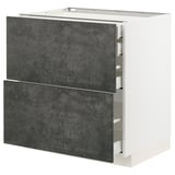 A METOD kitchen cabinet with dark grey kalhyttan fronts, featuring sleek drawers and a modern urban design.