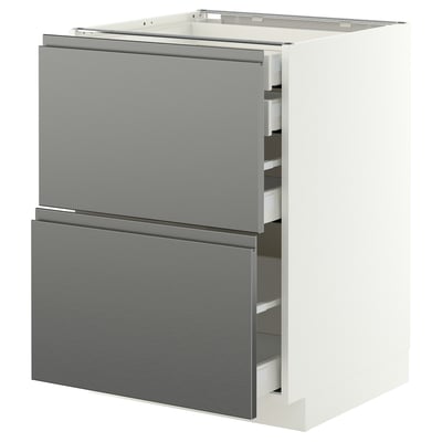 METOD / MAXIMERA Base cb 2 frnts/2 low/1 md/1 hi drw, white/Voxtorp stainless steel effect, 60x60 cm