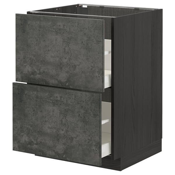 Modern dark gray drawers, METOD kitchen cabinet, concrete effect, four compartments.