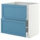 Blue and white METOD kitchen cabinet with two drawers.