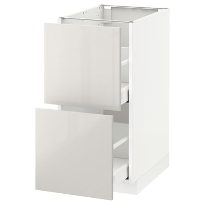 A white modern kitchen cabinet from the METOD system, featuring sleek, high-gloss drawers.