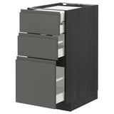 Modern dark grey kitchen cabinet with three drawers. Integrated handles, sleek design, sturdy construction.